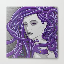 Medusa Metal Print | Madusa, Violet, Stone, Woman, Eyes, Mithology, Snake, Hair, Drawing, Gray 