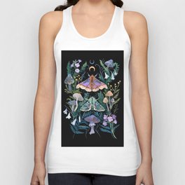 Sphinx Moth Moon Garden Tank Top | Plants, Floral, Mystical, Gouache, Garden, Magical, Lunar, Botanical, Painting, Nocturnal 