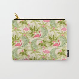 Flamingo Paradiso Carry-All Pouch | Flamingos, Boho, Paradise, Tropical, Digital, Hibiscus, Graphicdesign, Bohemian, Floral, Offwhite 