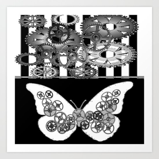 Black White Clockwork Butterfly Abstract Art Art Print By