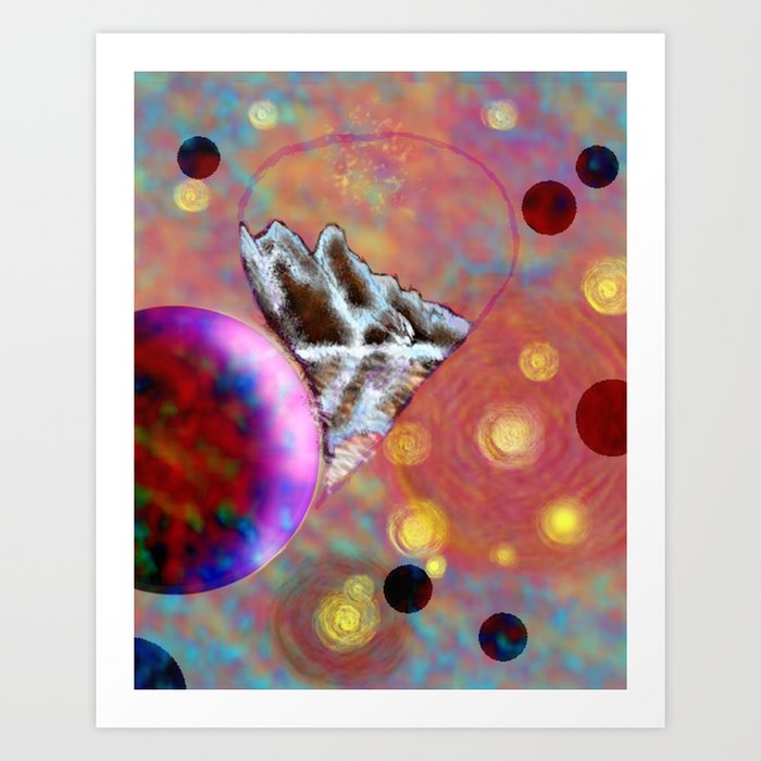 Space mountain Art Print | Painting, Digital, Other, Abstract, Surrealism, Space, Landscape, Pun, Mountain, Reflection