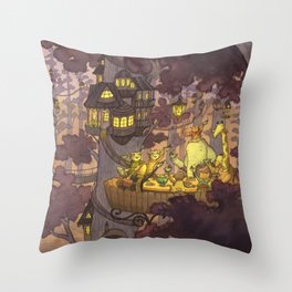 Treehouse Dinner With Animal Friends Throw Pillow