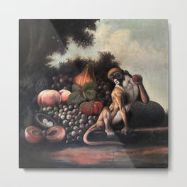 Monkey Holding the Fruit of Life Painting Metal Print | Sublime, Baroque, Classic, Vintageart, Oil, Monkey, Stilllife, Painting, Kenmurphy, Fruit 