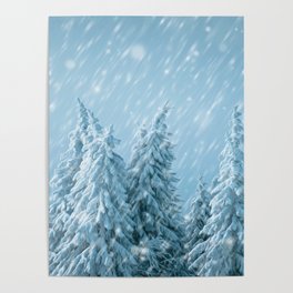 BEAUTIFUL WINTER LANDSCAPE HARMONIOUS COLORS FROZEN LAKE SNOWY TREES  MEADOWS AND FIELDS SNOW FLAKES SUNSHINE ICE FROZEN Poster
