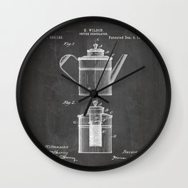 Coffee Patent - Coffee Shop Art - Black Chalkboard Wall Clock | Barista, Coffeeshop, Blackandwhite, Chalkboard, Coffeepatent, Graphicdesign, Coffeebeans, Coffeeshoppatent, Black, Coffee 