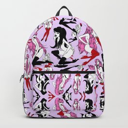 Pink Black Vamp Paradise Backpack | Girls, Erotic, Women, Lovely, Drawing, Pop, Blackhaired, Stockings, Pinkhaired, Digital 