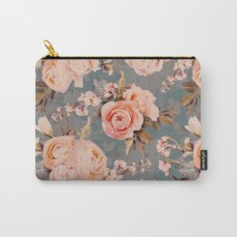 Peach Roses Bouquets Pattern Carry-All Pouch | Nature, Boho, Pattern, Bohemian, Peach, Tropical, Peony, Grey, Floral, Flowers 
