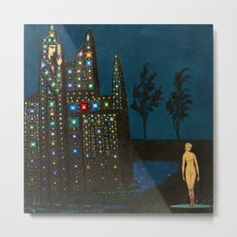 'Solitude, Female Form' Magical Realism Portrait Painting by Bolesław Biegas Metal Print | Pyramids, Magicalrealism, Nude, Enchanted, Mythology, Greek, Curated, Night, Painting, Female 
