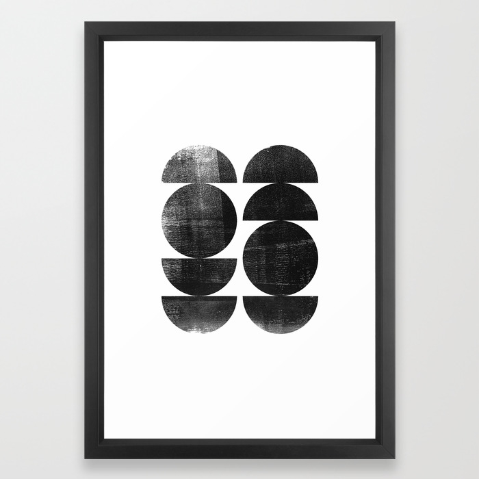 Black And White Mid Century Modern Circles Abstract Framed Art