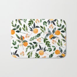 Orange Grove Badematte | Pattern, Fruit, Orange, Oranges, Bohemian, Leaves, Painting, Kitchen, Greenery, Leaf 
