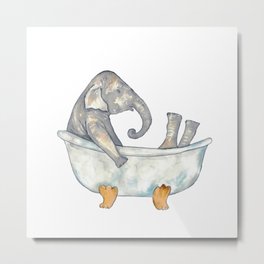 Elephant taking bath watercolor Metal Print