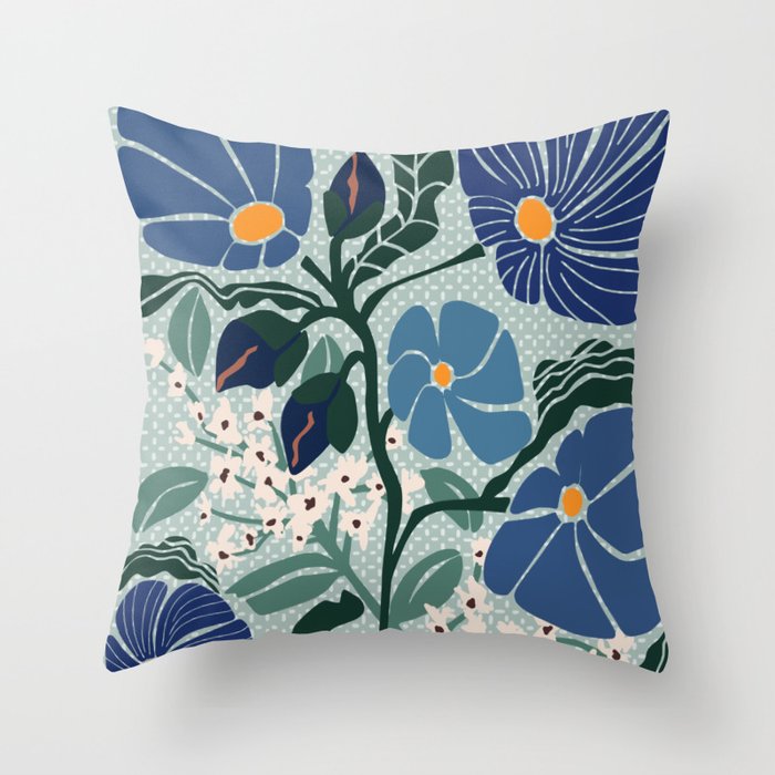 Klimt flowers light blue Throw Pillow