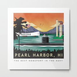Pearl Harbor, HI - Retro Submarine Travel Poster Metal Print | Honolulu, Drawing, Digital, Submarine, Travel, Hawaii, Vintage, Pearlharbor, Travelposter, Retro 