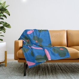 Flower Repeat Print  Throw Blanket | Pattern, Pink, Blue, Orange, Repeat, Leaf, Modern, Drawing, Curated, Print 