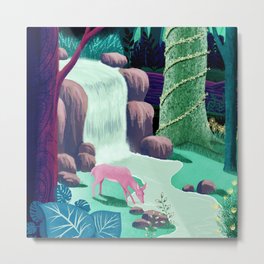 The Whispering Waters of Eventide Vale Metal Print | Background, Trees, Fantasy, Animation, Drawing, Enchanted, Pink, Modern, Curated, Waterfall 