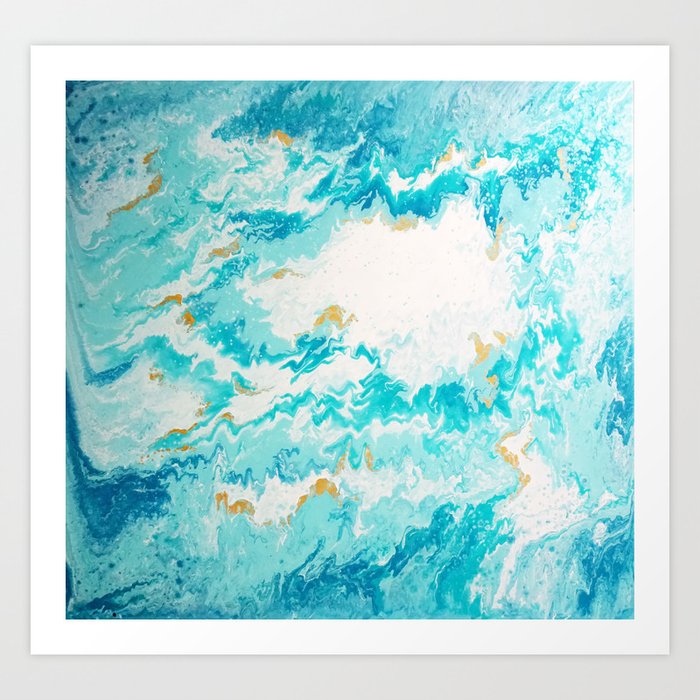 Light Blue And Gold Ocean Abstract Painting Art Print By