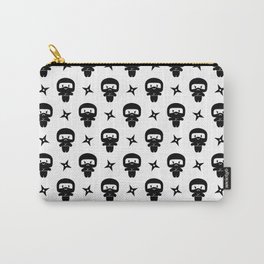 Happy Grumpy Ninjas Carry-All Pouch | Digital, Pattern, Ninja, Graphicdesign, Black and White, Children, Cartoon, Shuriken, Vector 