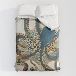 Underwater Dream VI Bettbezug | Octopus, Abstract, Watercolor, Blue, Graphicdesign, Sea, Nature, Digital, Marine, Contemporary 