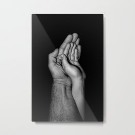 Father and child / Photograph of father and child hands pressed together Metal Print | Photo, Care, Father, Parent, Love, Little, Small, Family, Adult, Support 