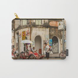 George Town, Penang Trishaw Break Carry-All Pouch | Photo, Culture, Traditional, Digital, Color, Streetcorner, Trishaw, Malaysia, Streetscene, Colorful 