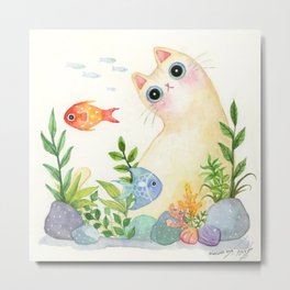 The Aquarium Cat Metal Print