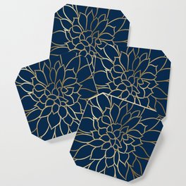 Floral Prints, Line Art, Navy Blue and Gold Coaster