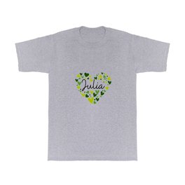 Julia, green hearts T Shirt | Personalized, Julia, Julianametag, Namejulia, Mothersday, Wedding, Birthdayforjulia, Ilovejulia, Juliacalligraphy, Romance 