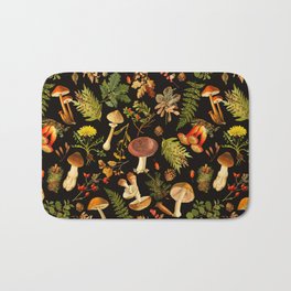 Vintage & Shabby Chic - Autumn Harvest Black Badematte | Pattern, Painting, Mushroom, Watercolor, Midnight, Garden, Countryside, Botanical, Vintage, Fungi 