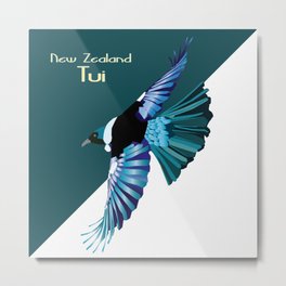 New Zealand Birds - The Tui Metal Print | Newzealandtui, Graphicdesign, Nativebird, Tuiinflight, Newzealand, Tuiflying, Blue, Birdquilt, Green, Nztui 