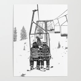 Snow Lift // Ski Chair Lift Colorado Mountains Black and White Snowboarding Vibes Photography Poster