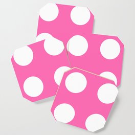 White Polkadot With Hot Pink Background Coaster