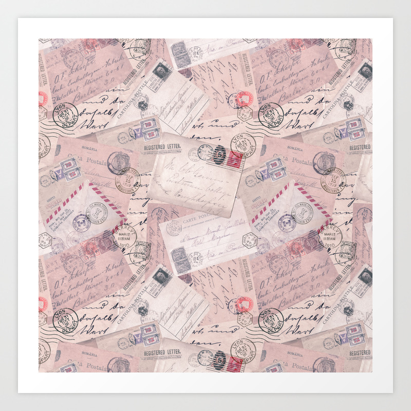 Nostalgic Letter And Postcard Collage Soft Pink Art Print By Lebensart Society6
