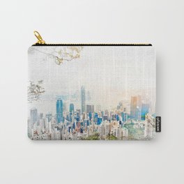 modern city skyline aerial view under sunrise and blue sky in Hong Kong, China Carry-All Pouch | Watercolorartwork, Asia, Aerialview, Nature, Officebuilding, Victoriaharbour, Skyscraper, Bluesky, China, Graphicart 