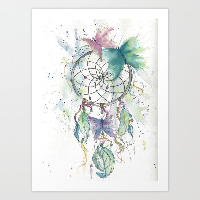 Dream Catcher In Blue Art Print By Deborahthomsenwalkerfineart