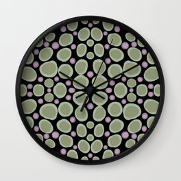 Midnight polka pebbles earthen motif Wall Clock | Digital, Boogie, Purple, Earthen, Jitterbug, Classic, Mid Century, Pebbles, Graphicdesign, Rock 