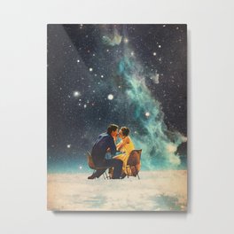 I'll Take you to the Stars for a second Date Metal Print | Romantic, Kiss, Yellow, Popart, Space, Love, Couple, Coffee, Surrealism, Retro 