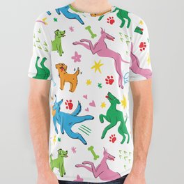 Colorful Retro Dogs All Over Graphic Tee