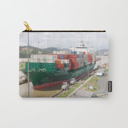A cargo ship crossing the Miraflores locks at the Panama Canal Carry-All Pouch | Panamacanal, Cargoship, Panama, Photo, White, Boat, Color, Digital, Orange, Containers 