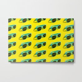 Cyan, aqua menthe sunglasses pattern isolated on background of yellow color. Metal Print | Black, Concept, Abstract, Illustration, Homedecor, Retro, Background, Creative, Collection, Aquamenthe 