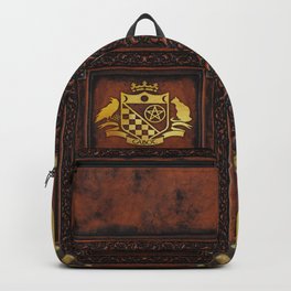 Cabot Gold Embossed Collection Backpack | Graphicdesign, Cat, Crow, Cabot, Pentacle, Moon, Antique, Pirate, Leather, Witch 