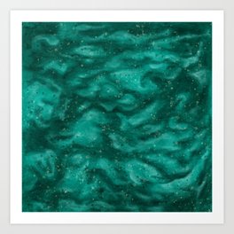Teal abstract painting, wavy effect texture Art Print