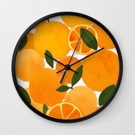 mediterranean oranges still life  Wall Clock | Watercolor, Curated, Clementines, Orange, Sweet, Digital, Summer, Nature, Tropical, Food 