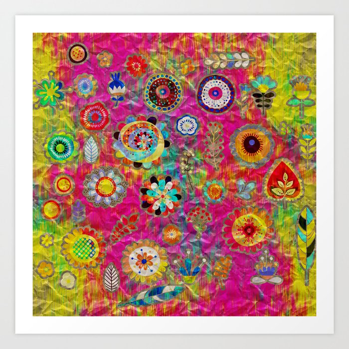 Boho Flowers Abstract Mixed Media Digital Art Collage Art Print By