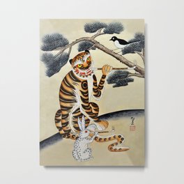 Korean Minhwa Tiger with Pipe Metal Print | Minhwa, Rabbit, Foolish, Korean, Pipe, Culture, Corrupt, Folklore, Smoking, Tiger 