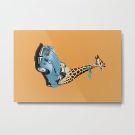 Riding High! (Colour) Metal Print | Driving, Africa, Nature, Car, Blue, Neck, Funny, Painting, Giraffe, French 