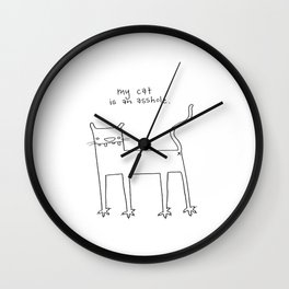A-hole cat Wall Clock | Animal, Black and White, Funny, Illustration 