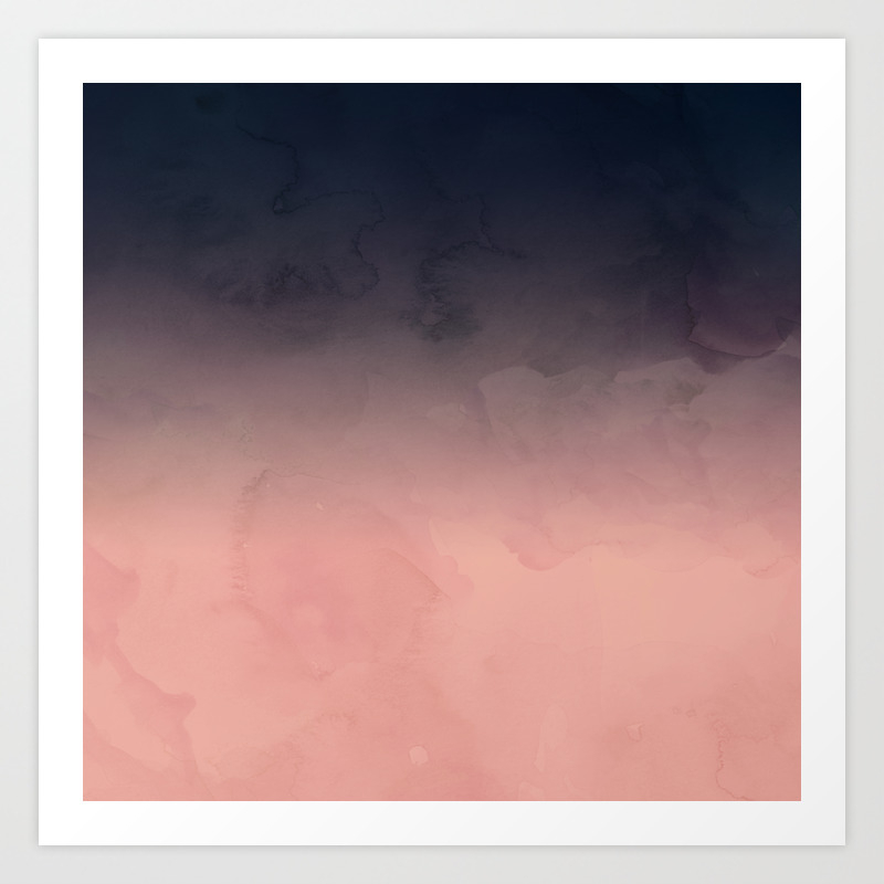 Modern Abstract Dark Navy Blue Peach Watercolor Ombre Gradient Art Print By Girlytrend Society6