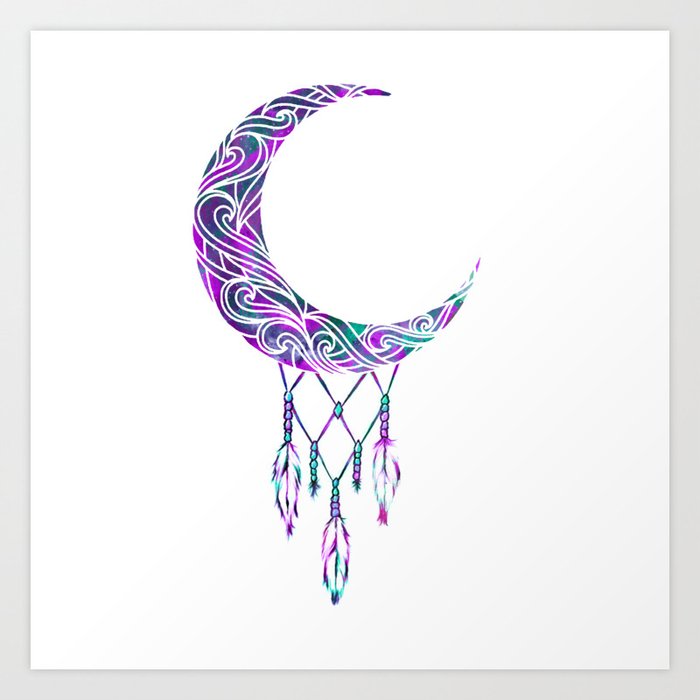 Crescent Moon Dreamcatcher Art Print By Booplesnoot Society6