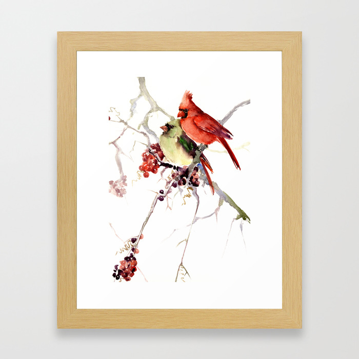 Cardinal Birds Birds Art Two Bird Artwork Cardinal Bird Framed