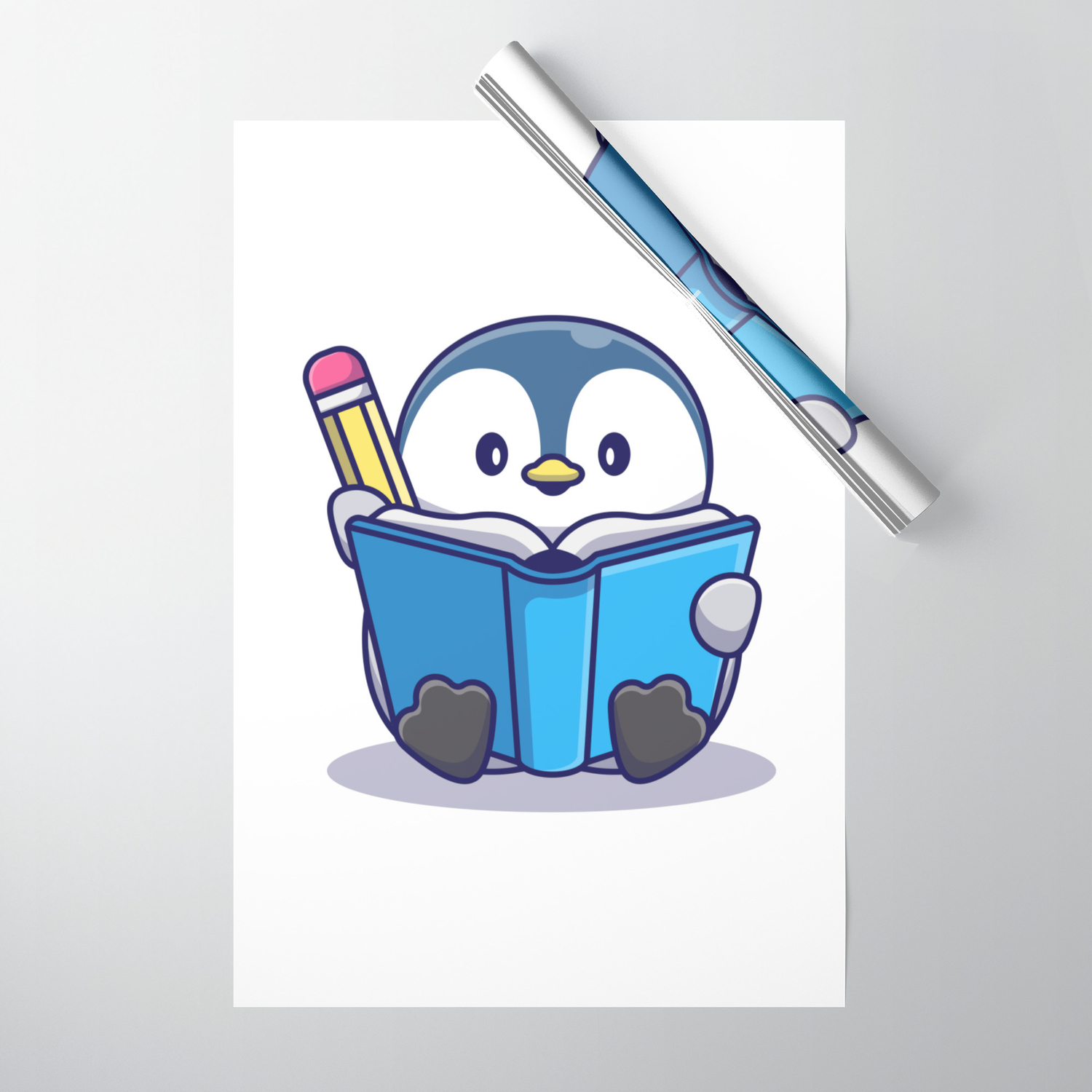 Cute Penguin Writing Book Icon Illustration Animal Icon Concept Isolated  Flat Cartoon Style Wrapping Paper by ABRIANA | Society6